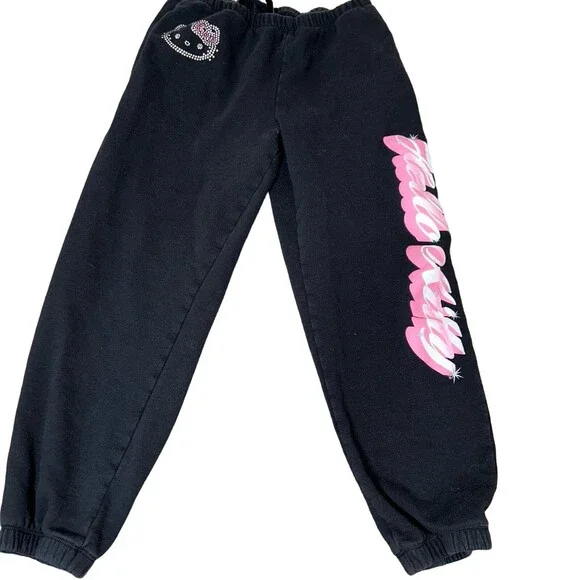 Hello Kitty sweatsuit cropped top and joggers rhinestone black/pink/solver SZ XS - Picture 3 of 12